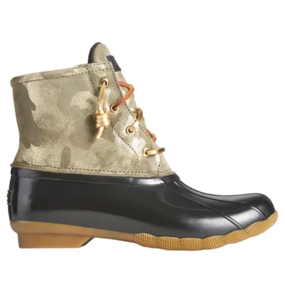 Sperry Top-Sider Saltwater Duck Boots Metallic Olive Camo Womens 8, NEW - Picture 2 of 9